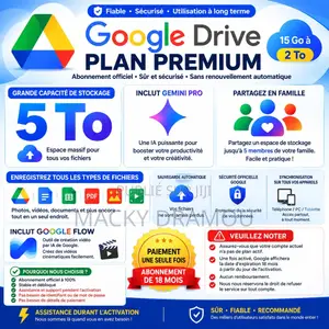 Google Drive 5tb, Gemini Pro 3.8 Google Flow Credits (Propre Compte)