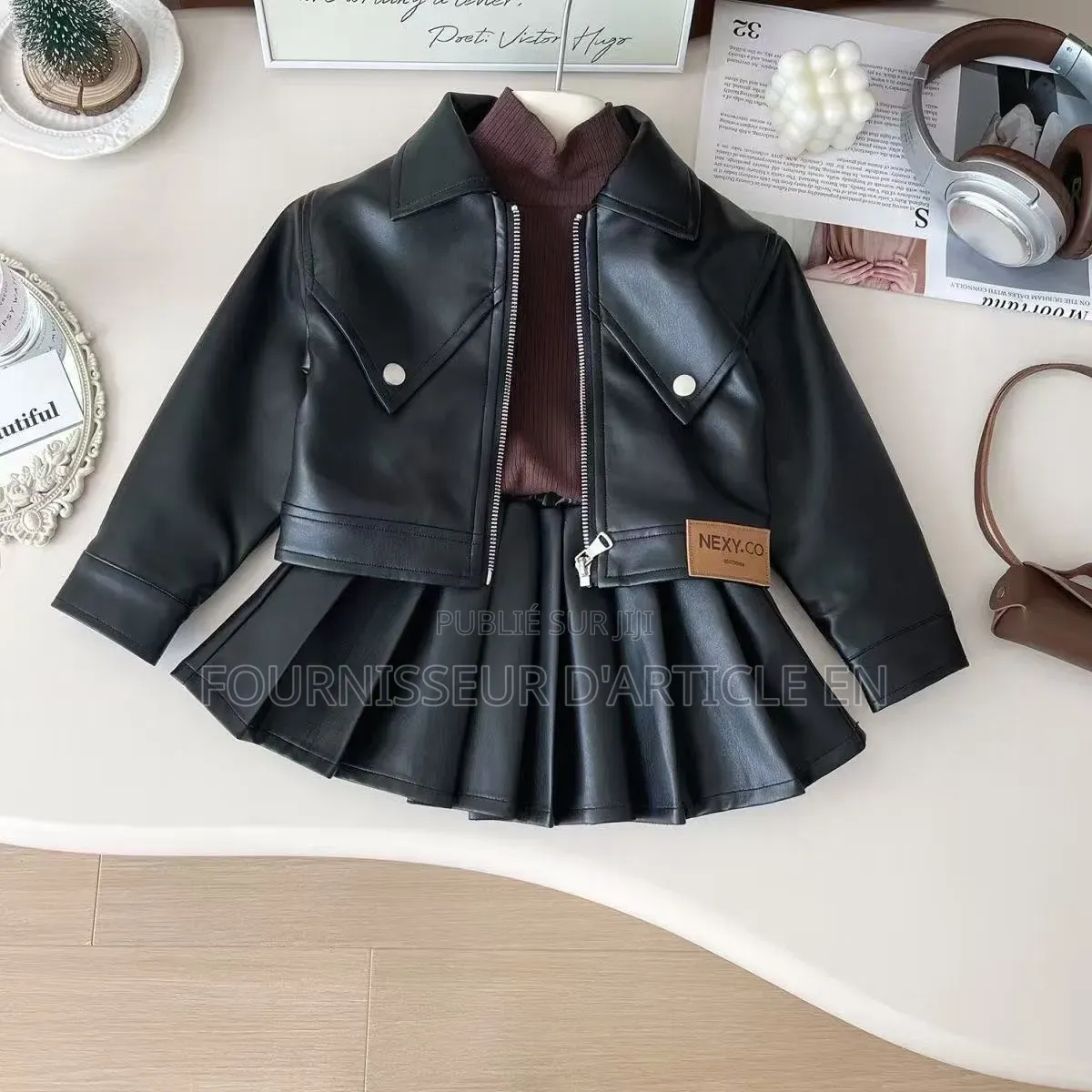 Ensemble Veste en Cuir Pour Filles