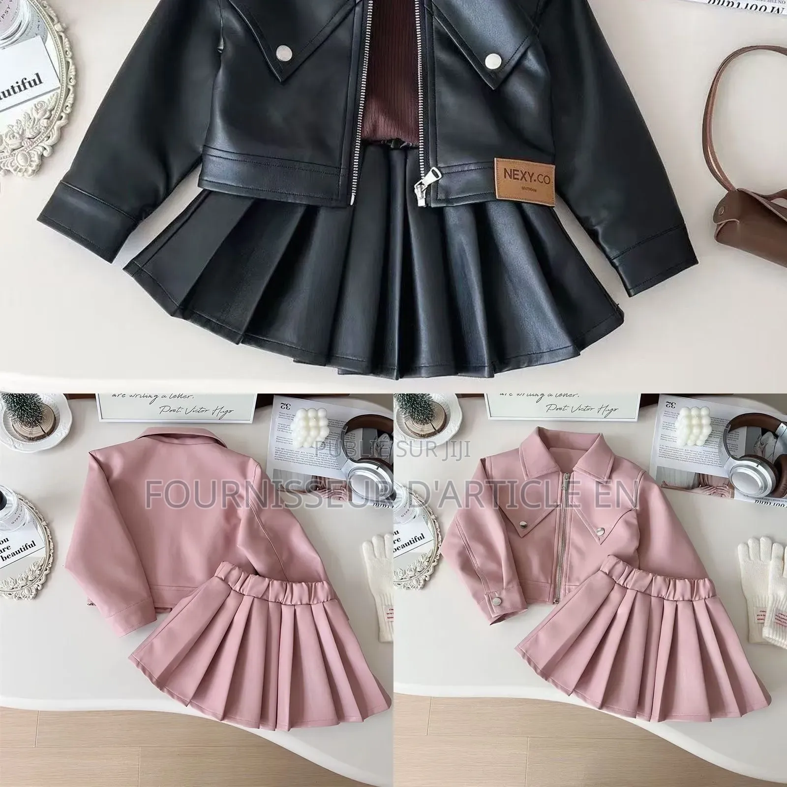 Ensemble Veste en Cuir Pour Filles