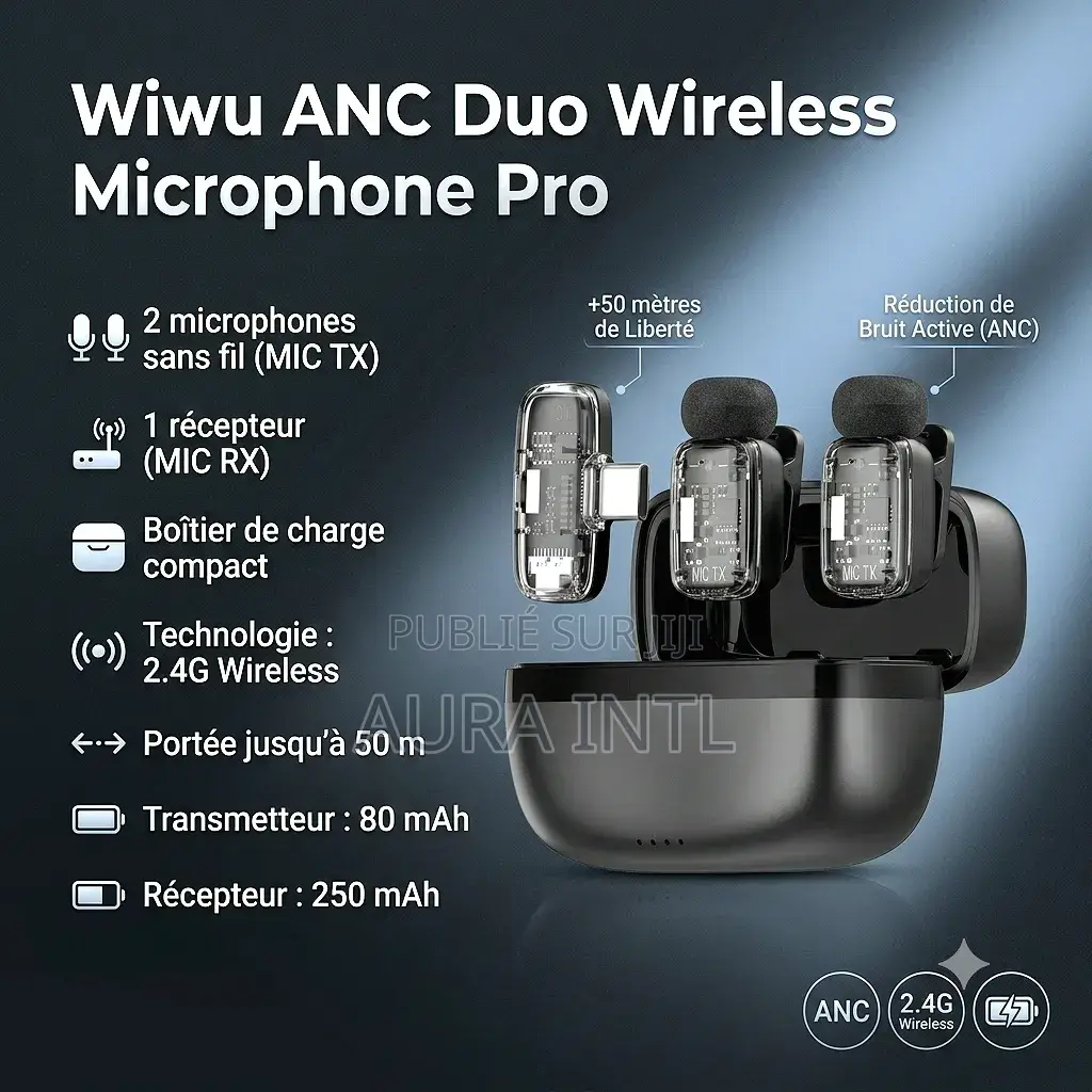 WiwU Duo Wireless Microphone - Microphone Sans Fil Double