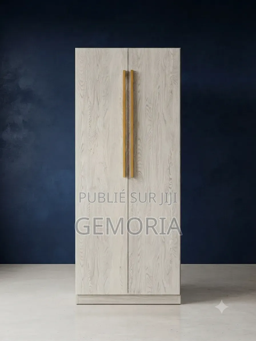 Armoire Penderie Minimaliste Chêne Blanchi Poignées Dorées