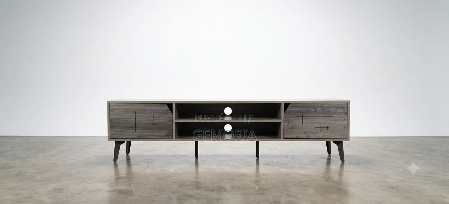 Meuble TV Contemporain Gris Anthracite Motifs Géométriques
