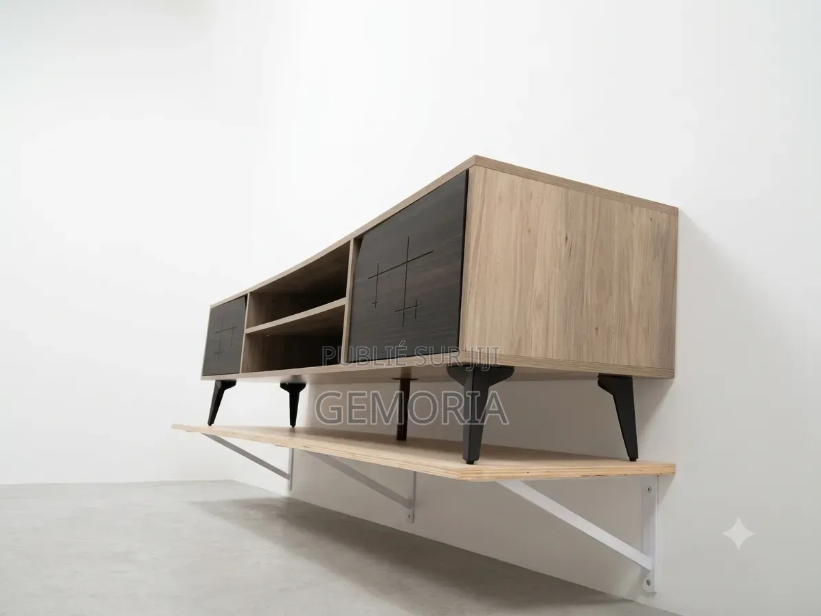 Meuble TV Contemporain Gris Anthracite Motifs Géométriques