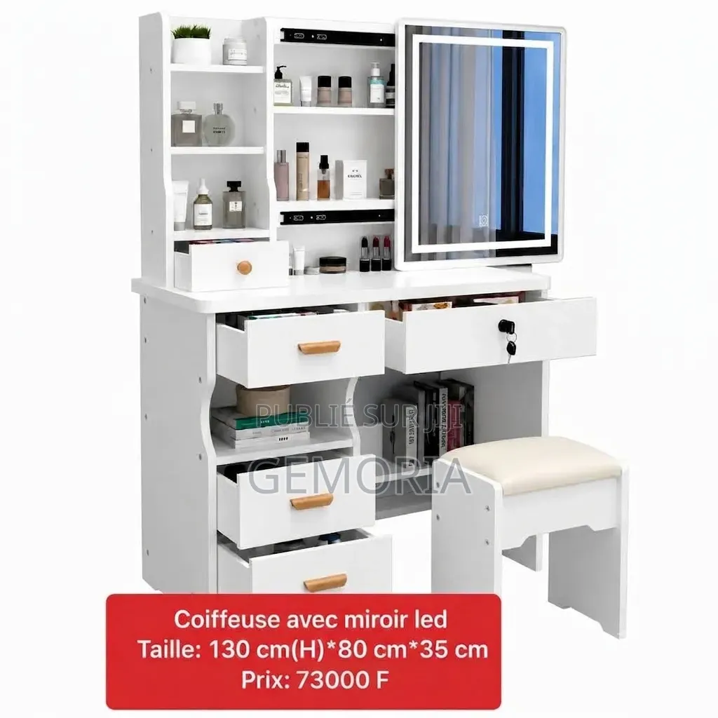 Coiffeuse Avec Miroir LED. Livraison Gratuite