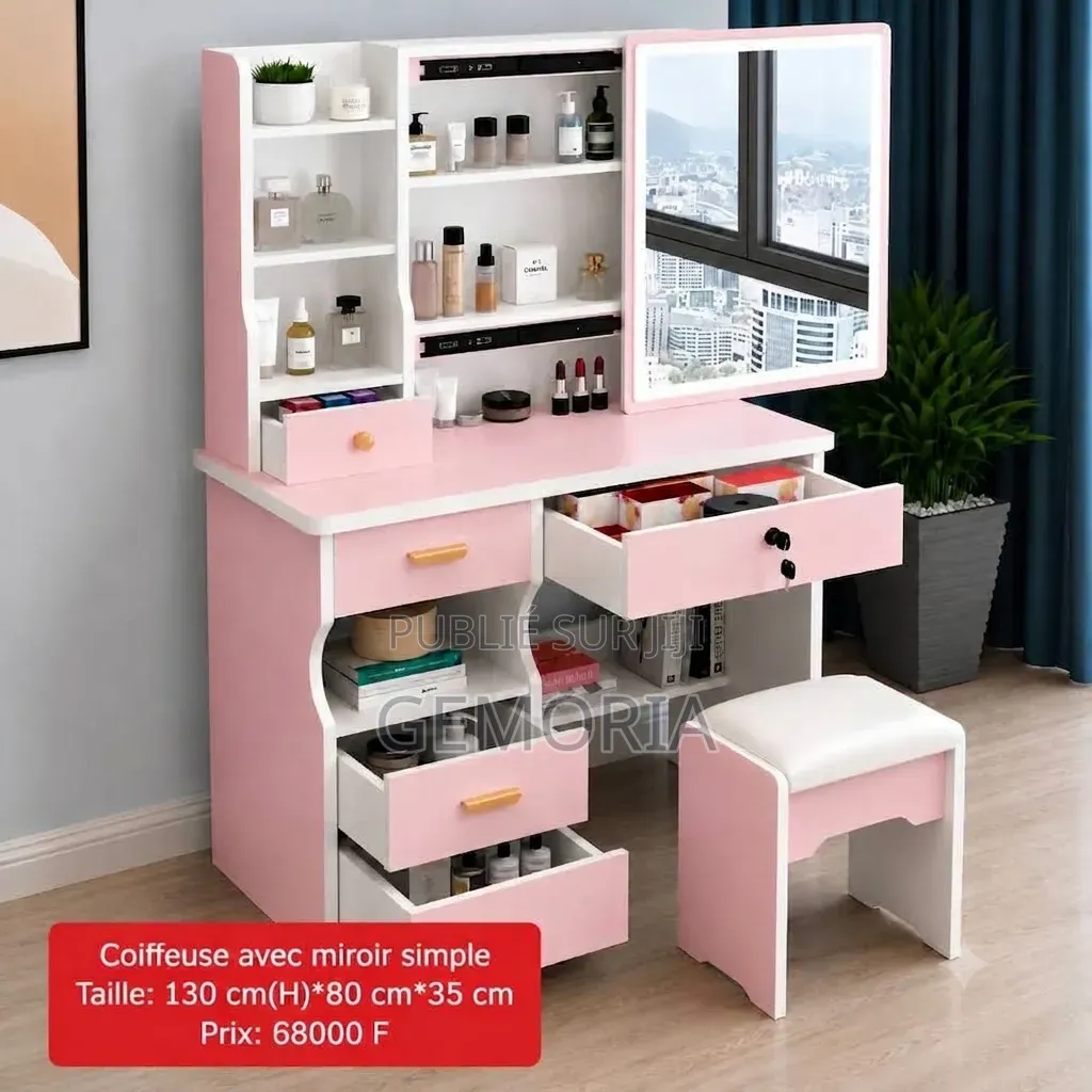 Coiffeuse Moderne Avec Miroir Coulissant LED Tabouret Sorti