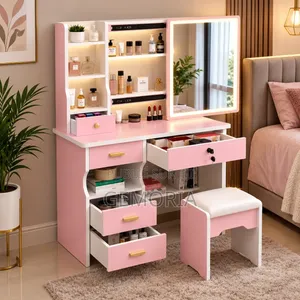 Coiffeuse Moderne Avec Miroir Coulissant LED Tabouret Sorti