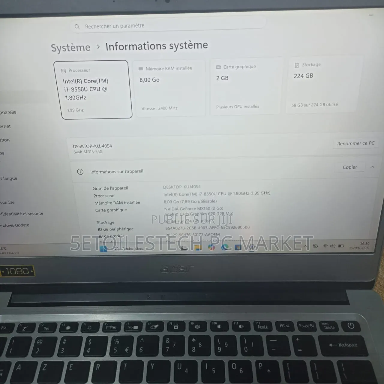 Nouveau Ordinateur portable Acer Swift 8GB Intel Core i7 SSD 256GB