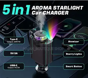 Chargeur Voiture Rétractable 5 en 1 Avec Aromathérapie Et Lumière Led