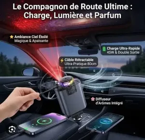 Chargeur Voiture Rétractable 5 en 1 Avec Aromathérapie Et Lumière Led