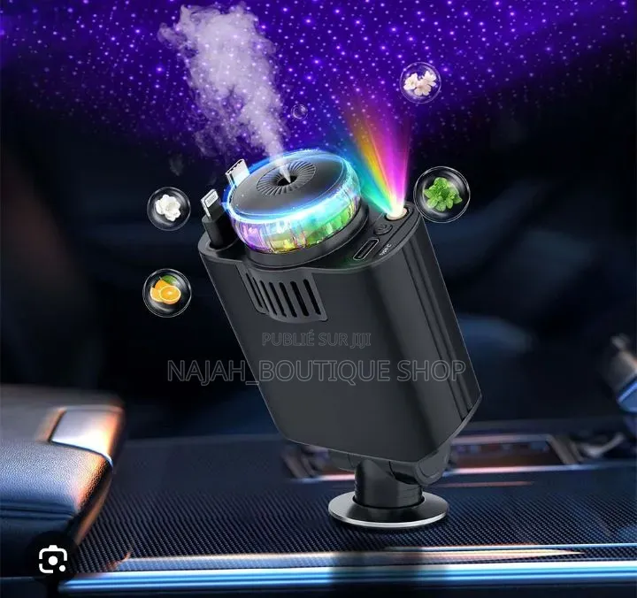 Chargeur Voiture Rétractable 5 en 1 Avec Aromathérapie Et Lumière Led